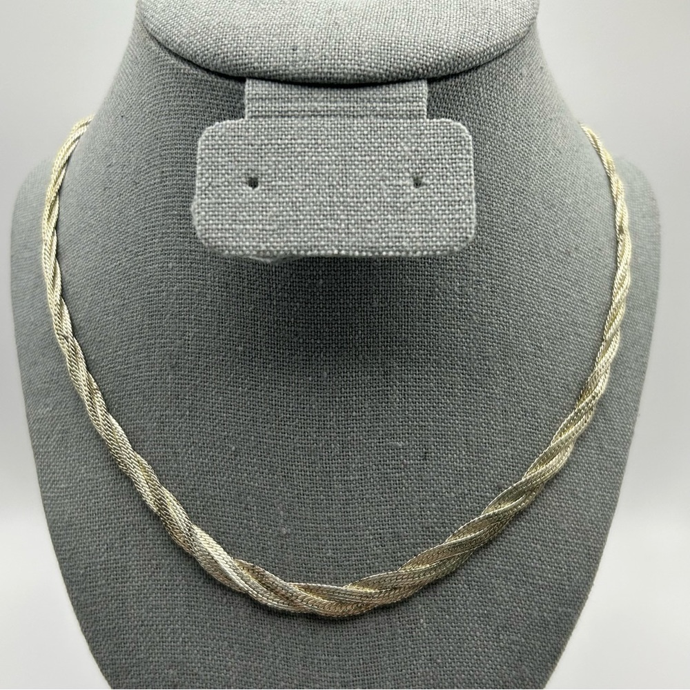 Vintage Napier Textured Braided Silver Tone Short Necklace 18" Classic